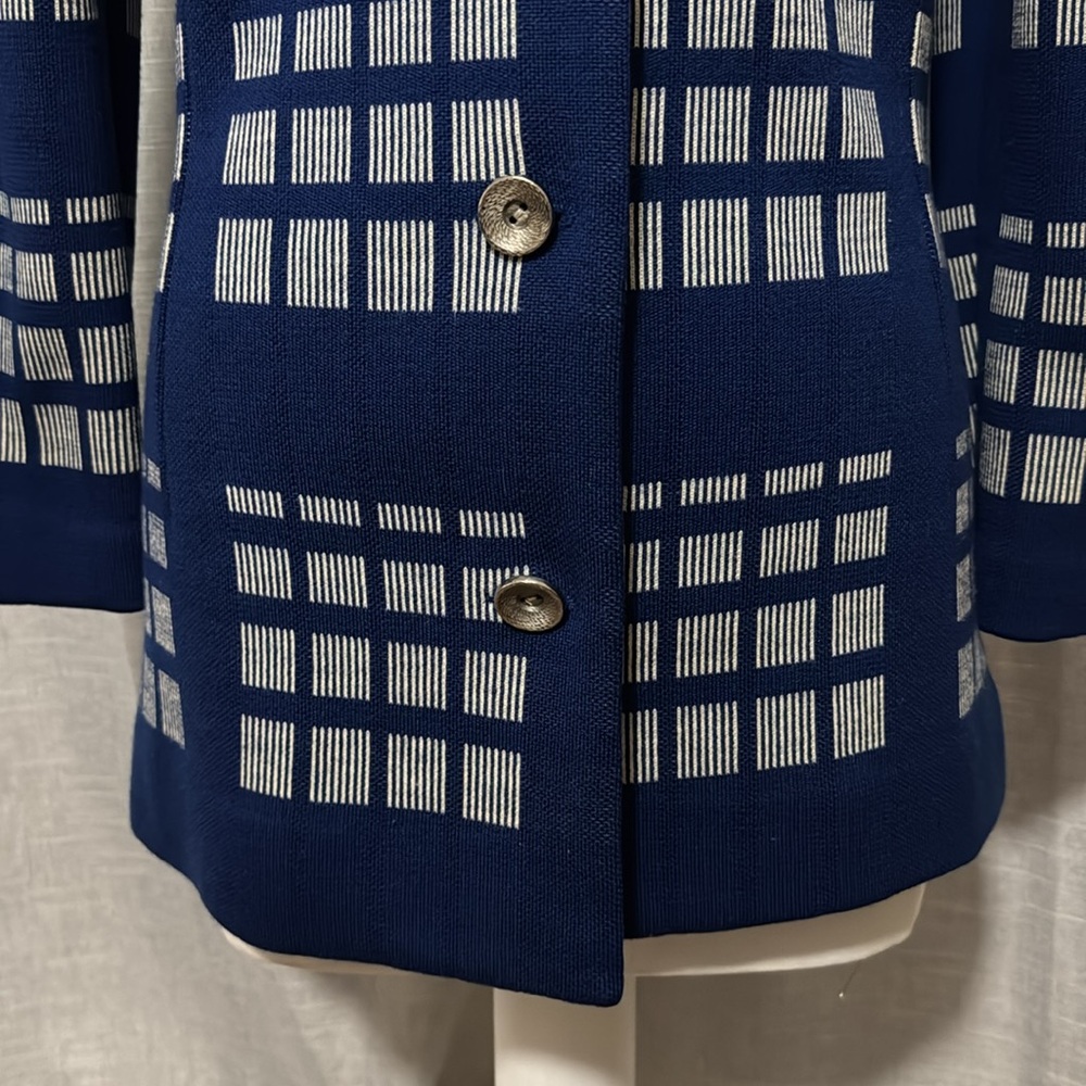 Vintage Wool Sweater Jacket-Blue/White-Button Front-MCM Vibes-Sz 8 - Picture 6 of 16
